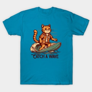 Cartoon Mascot Cat Surfing T-Shirt